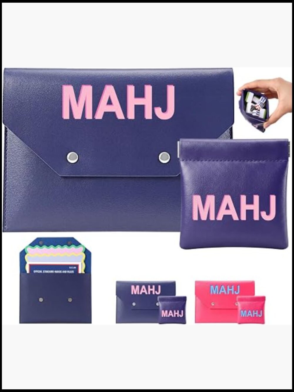 Leather Mahjong Card Bag Clutch Pouch with Dice Bag Set Game Night Accessory